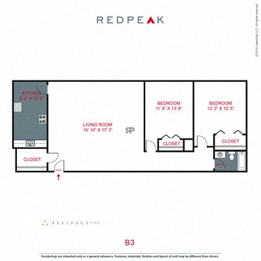 Floor plan for 1 bed, 1 bath, 618 sqft